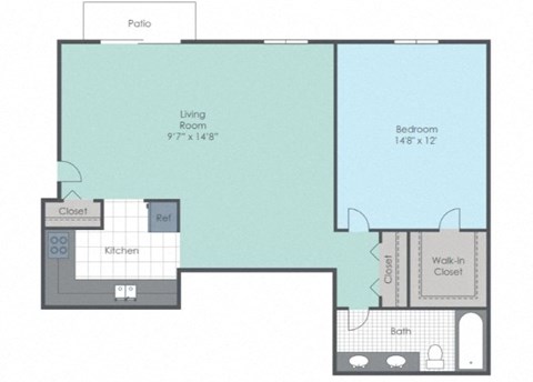 a floor plan of a 1 bedroom apartment